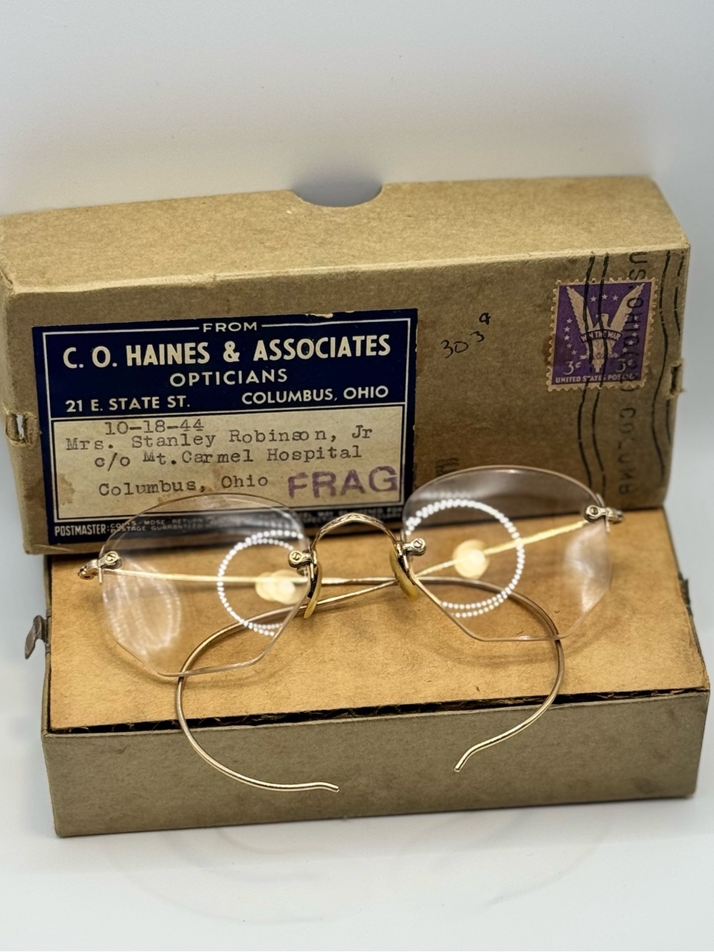Antique Rimless Eye Glasses  SHURON 1/10 12K GF Antique Decor w/Box